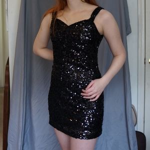 Black Sequin Sleeveless Cocktail Dress